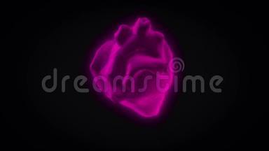 彩色心脏跳动三维模型在黑暗背景下旋转的抽象动画。 动画。 人体解剖